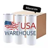 Warehouse US/CA Sublimation Blanks Tumblers 20oz Stainless Steel Straight Mugs White Tumbler with Lids and Straw Heat Transfer Gift Mug Bottles