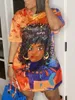Robes grande taille LW Figure Street Lettre Imprimer Patchwork Bleu Robe Longueur Genou T-shirt Surdimensionné Femmes Été Y2K Outfit Boyfriend Tee
