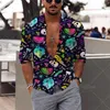 Camisas casuales para hombres 2023 Men estampado de calavera 3d Capa de manga larga Otoño para la moda de la altura de la cadera de la moda