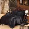 Ensembles de literie 31 couleur unie noir satin soie luxe cool ensemble pour l'été avec couette er drap plat taie d'oreiller 221208 livraison directe hom otcpn