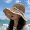 Baskar Simple Fashion Fisherman's Hat Summer Straw Women's flätade pärlsol tunna solskyddsmedel visir Seaside Beach