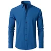 Chemises habillées pour hommes, couleur unie, manches longues, extensible dans 4 directions, chemise formelle, Business décontractée, boutonnée, en coton