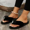 Chinelos femininos sola macia pele flip flops 2023 autismo inverno coração strass saltos planos chinelos macios mulher quente pelúcia clipe toe slides t231125