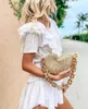 Borse da sera 2023 Catene spesse Rattan Conchiglia da donna Design a spalla Borse intrecciate in vimini Borsa da spiaggia estiva di lusso in paglia Borsa Bali 230424