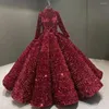 Robe De mariée robe De bal paillettes brillantes robes 3/4 manches col haut dos creux à lacets fête personnaliser Vestidos De