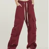 Pantaloni femminili americani a larga gamba larga da donna pantaloni di design high street tasca per pantaloni dritti joggers streetwear