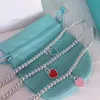 Designer Brand Tiffays word printed enamel Peach Heart Necklace Bracelet Blue Pink Double Pendant clavicle chain