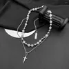 Ожерелья с подвесками, национальная мода, нишевый дизайн, двухслойный астеризм, ожерелье с крестом из титановой стали, модная мужская пара из пескоструйной обработки бисером