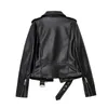 Kvinnorjackor Rarf Spring and Autumn Faux Leather Pu Jacket With Belt Women's Lapel Motorcykeljacka Black Zip Biker Jacket 231124