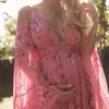 Moderskapsklänningar för poshoot kvinnor sommarblommor tunn chiffong ankellängd graviditet sukienka kvinnlig magstrand 230425