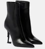 Luxury Winter Brand Opyum Ankle Boots Women Metal Stiletto Heel Black White Calf Leather Boot Party Wedding Lady Booties EU35-43 With Box