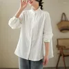 Blouses pour femmes Vintage broderie Baggy Top 2023 printemps automne femmes blanc coton Blouse mode à volants cou à manches longues chemise boutonnée