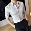 Camisas casuais masculinas 2023 verão gelo seda negócios escritório camisa vestido com frente escondida e manga média slim smoking para homens