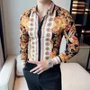 Men's Casual Shirts 2023 Luxury Paisley Gold Printed Shirt Royal Club Clothing Korean Long Sleeve Slim Tuxedo