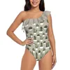 Damen Bademode Aquarell Kakteen Sukkulenten-Beige Tiefer V-Ausschnitt Halfter Einteiliger Badeanzug Damen Monokini Strand Badeanzüge