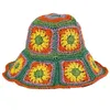 Boinas Crochet Flower Padrão Balde Chapéu Multicolor Dobrável Aba Larga Anti-UV Cap