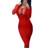 캐주얼 드레스 여성 섹시한 중공 아웃 바디콘 드레스 긴 소매 깊은 V- 넥 2023 스프링 가을 패션 순수 컬러 화이트 스키니