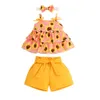 Kläder sätter 2023 Baby Strap Set Women's Treasure 0-2 år gammal sommarblomma söta bomullshorts pannband