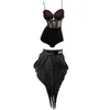 Stage Wear Femme Latin Performance Vêtements de danse Sexy Jarretelle Top Triangle Jupes à franges Femme Costumes de compétition SL6489