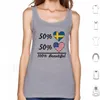 Men's Tank Tops 50% Swedish American Beautiful Vest Sleeveless Half Sweden Flag