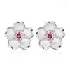 Stud Earrings Cherry Flower Blossoms Crystal Silver Color Ear Studs Women's Fine Jewelry Mother's Day Birthday Gift