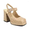 Sandaler Crocodile Pu Skin Naken Grön färg Stängd tå sommar lolilta Mary Janes Lovely Girls Chunky Tjock High Heels Platform