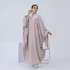 Etnik Giyim Müslüman Abaya Elbisesi Dubai Pamuk Keten Türk Hijab Elbiseleri Kadınlar İçin Gevşek Batwing Abayas Afrika Kaftan Robe Eid Mübarek