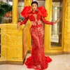 2023 ASO EBI ROUGE LUXURIEUX Sircaises Robes de bal en dentelle en dentelle longue du soir Fête d'anniversaire Deuxième robe de réception robe africain robes