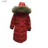 Down Coat Boys Girls Cotton Padded Fur Collar Jacket Children Long Over-the-knee Korean Thickened Coats Kids Warm Hooded ParkasL231125