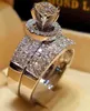 Trauringe Luxus Kristall Diamant weibliche große Königin Set Mode 925 Silber Braut für Frauen versprechen Liebe Engagement mit Box 23ess