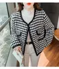 Jackets Women Office Lady Tweed Outerwear Feminino Feminino Feminino Feminino Pequeno Houndstooth Plaid com mangas compridas Jaqueta de peito único