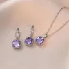 Комплект ожерелья и серег с квадратной подвеской, ожерелья для женщин, цепочки из нержавеющей стали, фиолетовый, розовый, белый, циркон, свадебные, свадебные, CZ