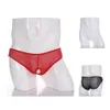 Slip Sexy pour hommes, 3 pièces, sous-vêtements à trou d'entrejambe ouvert, Lingerie érotique transparente en maille, Bikini translucide et soyeux, culotte Hombre