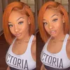 Ginger Orange Short Bob Straight Lace Front Épaule Longueur Synthétique Pour Femmes Chaleur Fibre Cheveux Frontal