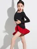 Stage Wear Black Latin Dance Competition Dress Girls Long Sleeve Dancing Clothes Tango Practice Dancewear ChaCha Performance Outfit VDB7633