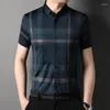 Casual shirts voor heren zomer naadloze heren luxe luxe korte mouw slimme plaid mannelijke jurk eenvoudige slanke fit zwarte man 4xl