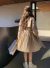 Women's Trench Coats Pleated Coat For Women Double-Breasted Khaki Lady Duster With Belt Spring Autumn Outerwear