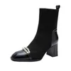 wärmer Schuhe für Frauen Koreanische Mode Karree Damen Stiefel Winter Einfache und Vielseitige Schwarze Stiefeletten Zapatos Chunky Mujer
