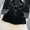 Casual Dresses 2023 Autumn Women's Dress Korean Luxury Diamond Long Sleeved Frock Fashion Single Breasted A-line Velvet