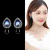 Boucles d'oreilles élégantes cristal bleu foncé pour femmes bijoux goutte d'eau Pendientes coréen 2023 cadeau de fête de mariage