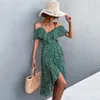 Casual Dresses WAYOFLOVE Ladies Spring Summer Sexy Straps Dress Women Green Off Shoulder Ruffles Casual Beach Dresses Female Floral Print Dress 230425