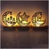 Décoration de fête Ramadan Eid Mubarak Décorations pour la maison Lune LED Bougies Lumière Plaque en bois Décors suspendus Islam Musulman Événement Fête Dhyxs