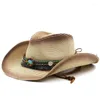 Berretti Uomo Donna Cappelli da sole da cowboy Cappello di paglia di carta beige Cappello da donna da spiaggia a tesa larga Cappellino da jazz estivo Classico da donna Cappellino Fedora di marca