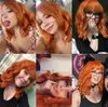 Synthetic Wigs Shoulder Long Copper Ginger Orange Water Wave for Women Heat Resistant Daily Halloween Cosplay with Bangs 230425