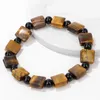 Strand Flat Square Shape Beads Bracelet For Men Women Natural Gems Tiger Eye Stone Fashion Jewelry Male Stretch Bangle Classic