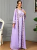 Vêtements ethniques Deux pièces Abaya Ensembles Femmes Dentelle Fleur Party Cardigan Islamique Musulman Mubarak Eid Jalabiya Marocain Caftan Robe M-2XL