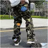 Men's Pants High Street Camuflage dżinsy męskie haftowane streetwear marka mody American Hip Hop prosty casual Cargo H1223 Drop Dhy4B