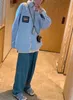 Женские блузки Рубашки Дизайнерская дизайнерская 23ss синяя блузка женская Рубашка женская одежда с высоким воротником и лацканами Флокированная вышивка кармана Одежда высокого качества QSVG