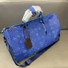 designer duffle bag weekend travel bag Men and women Blue printing Large capacity handbag Classic printedcoated canvas leather handbag 55cm