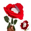 Sacchetti per gioielli Scatola per anelli a forma di rosa floccata rossa Simulazione creativa Regalo per fiori Espositore per proposte di nozze a sorpresa romantica